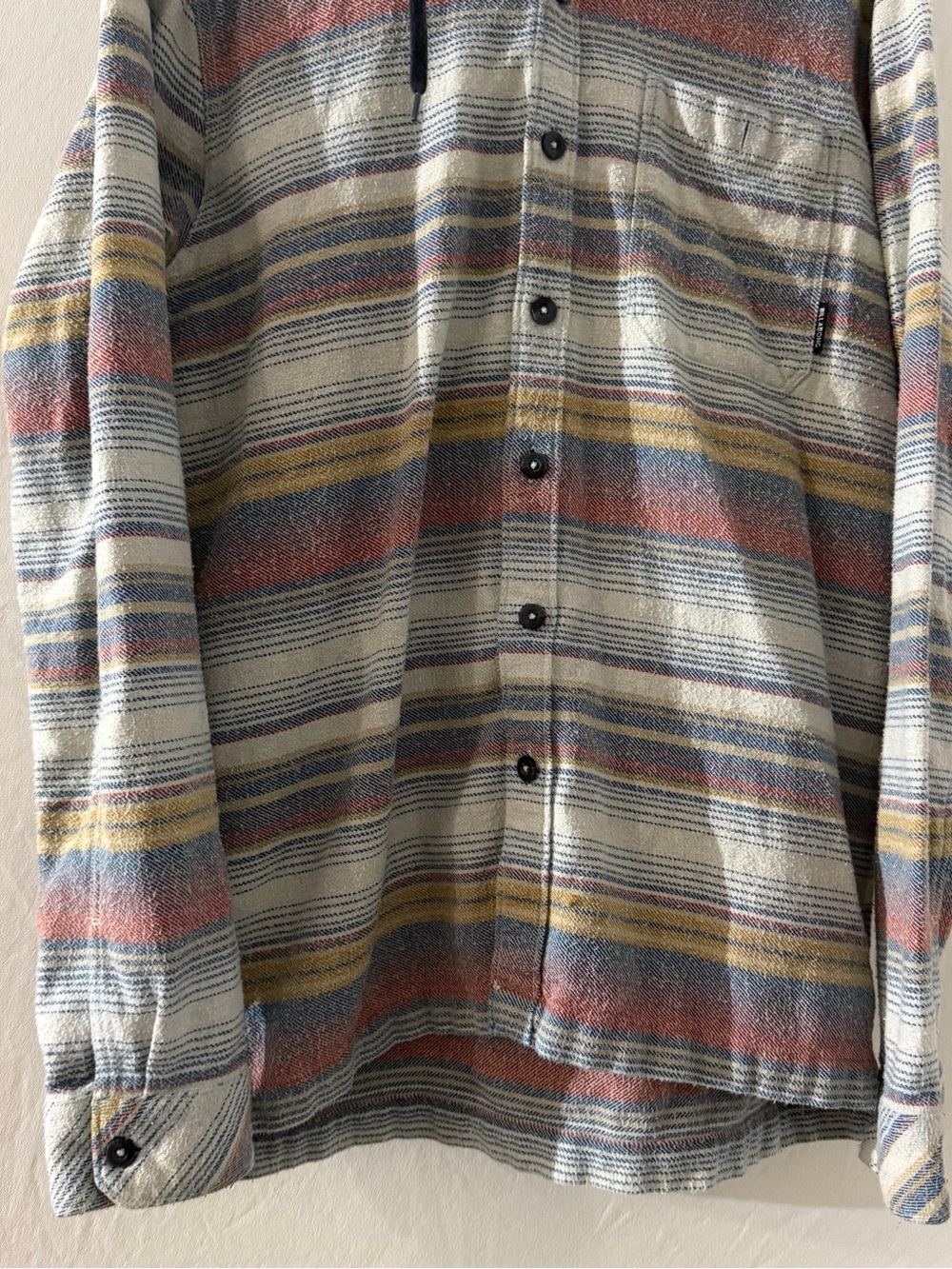 Billabong Baja Hooded Flannel Shirt Striped Core Fit Stretch Men’s L Preppy Surf - Picture 3 of 12